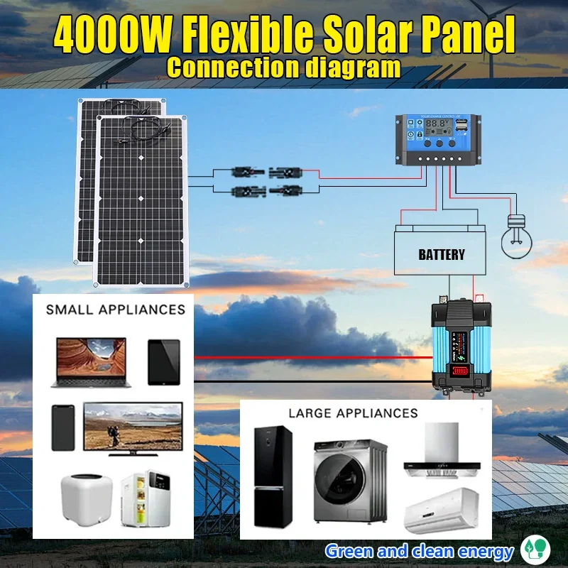 Solar Emergency Charger - 4000W Solar Panel Kit 12V To