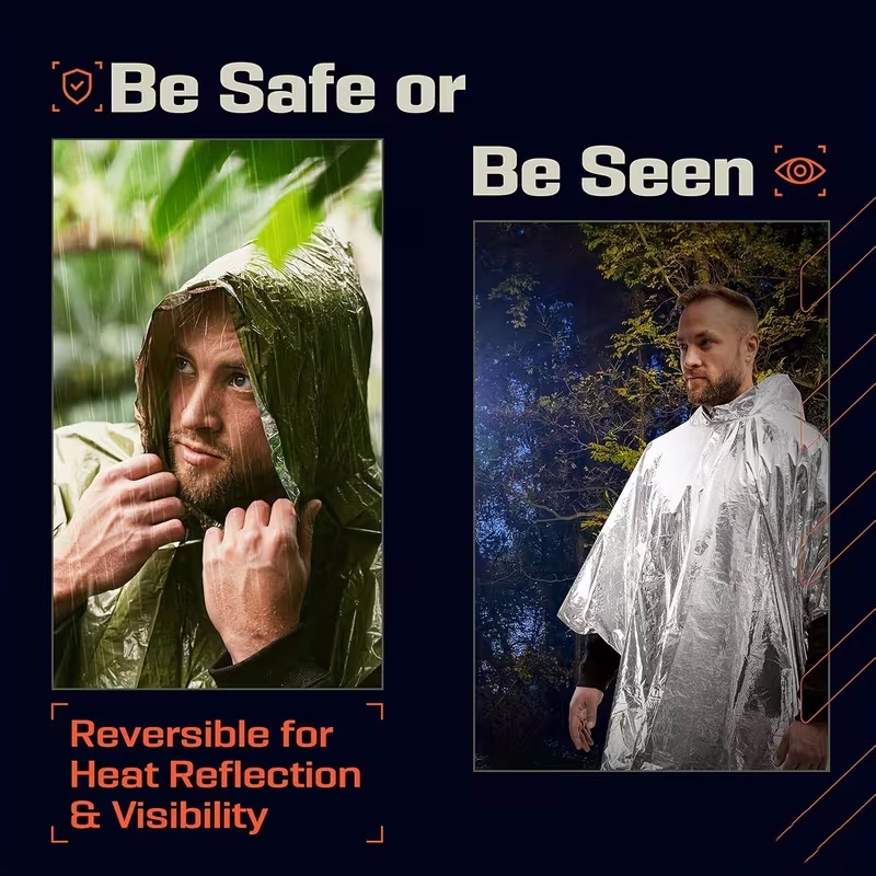 Portable Emergency Poncho 4‑Pi - Survival Blanket Reflective 评论和价格